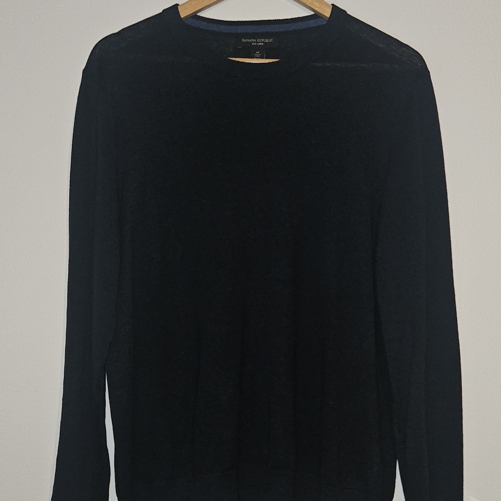Banana Republic Silk Linen Blend Crew Neck Sweater Men's MED Blue Preppy Casual